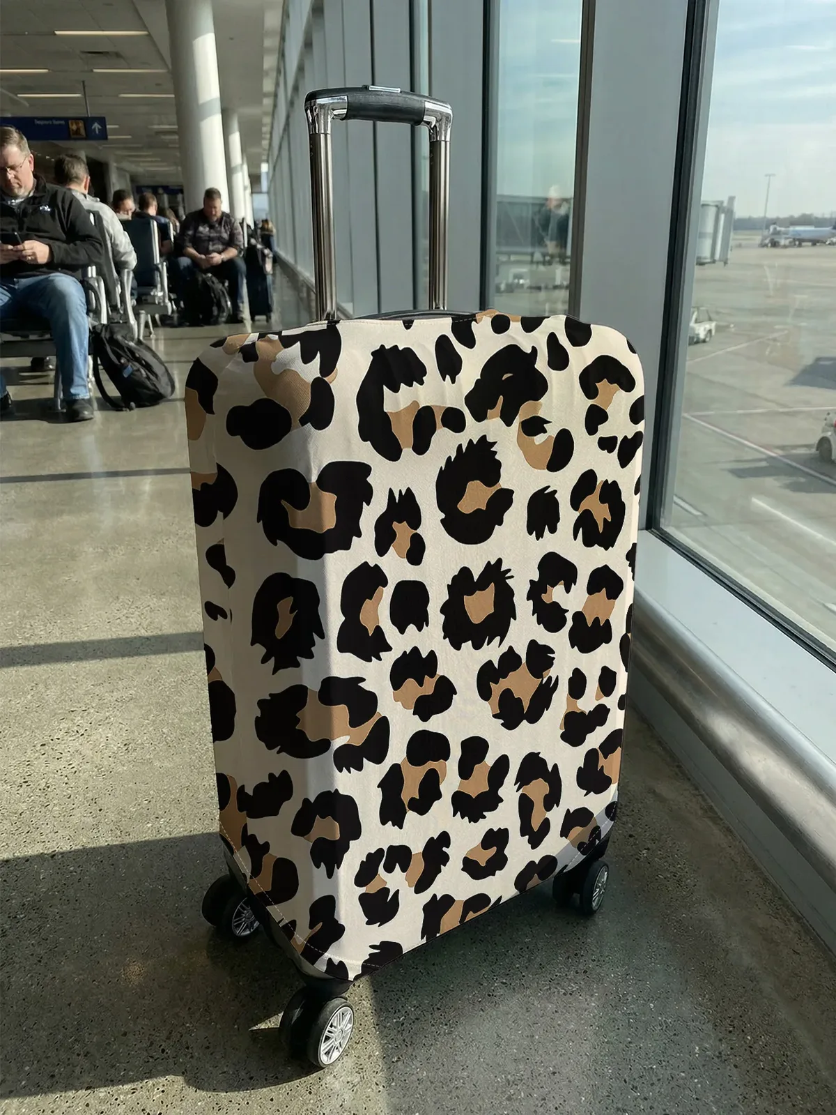 housse de valise beige à imprimé léopard, convient aux bagages de 18 à 32 pouces, protège-poignée de valise, a