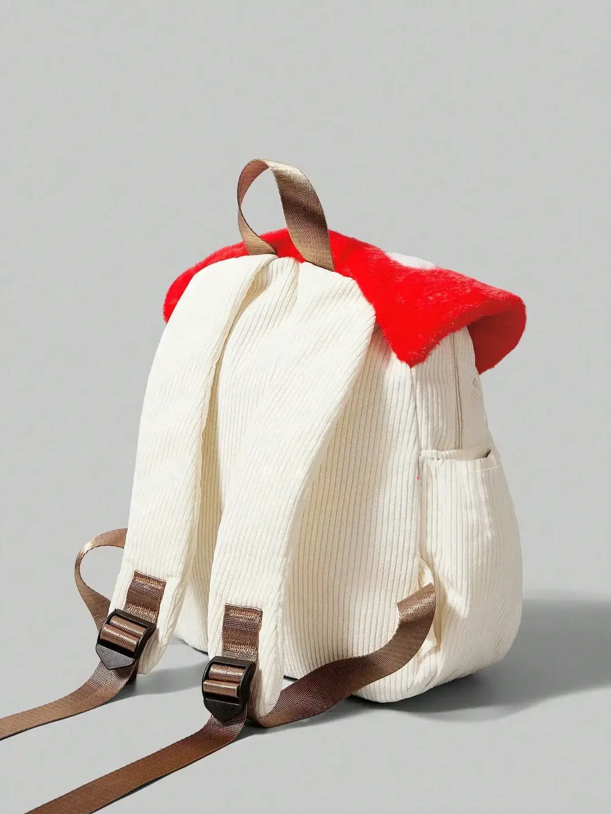 sac à dos en velours côtelé mignon et tendance, motif champignon et pois brodés, design color-block, idéal pour le campus
