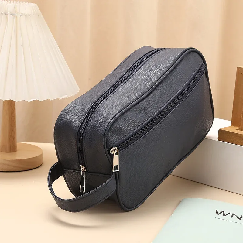 nouvelle trousse de toilette simple en pu imperméable, sac de rangement unisexe de grande capacité, sac portable pour voyage, trousse à cosmétiques, trousse à maquillage à main