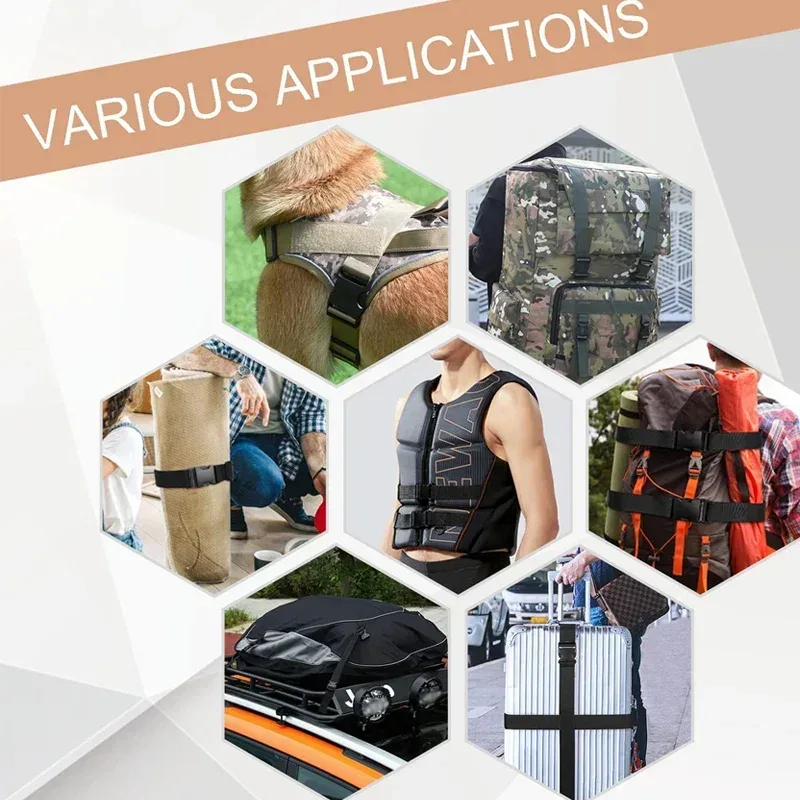 4 ensembles de boucles pour sangles, boucle de dégagement, clip en plastique double réglable, pour bagages, sangle en nylon, sangle pour sac à dos d'extérieur