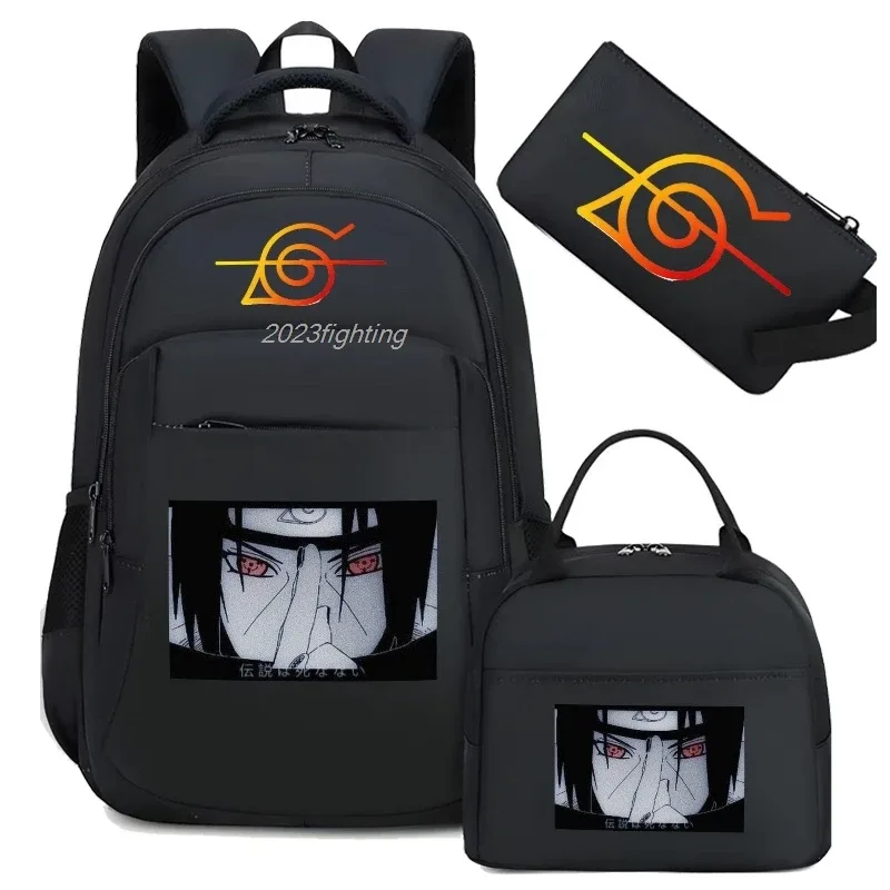 Sacs à dos Uzumaki Naruto Uchiha Sasuke, camouflage, capacité 3 pièces, sacs d'école pour adolescents avec sac à lunch, sacs de voyage pour hommes, Mochilas