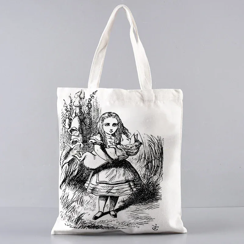 sac fourre-tout en toile alice au pays des merveilles, sac à main à bandoulière pour femmes, sac à livres portable pour étudiants, sac de courses quotidien pour filles
