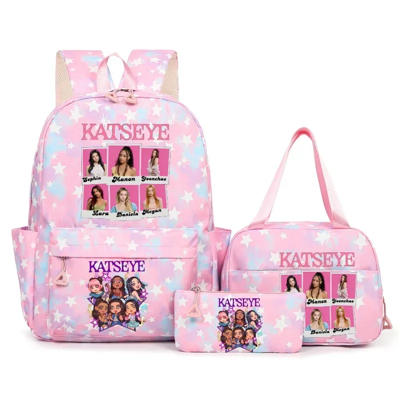 sac à dos katseye music avec imprimé neige, capacité 3 pièces, pour étudiants du collège/lycée, avec sac à déjeuner, sac de voyage, mochila pour femme