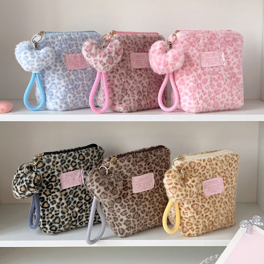 jolie trousse de maquillage à fermeture éclair, porte-monnaie pour rouge à lèvres, imprimé léopard rétro, mini sac cosmétique