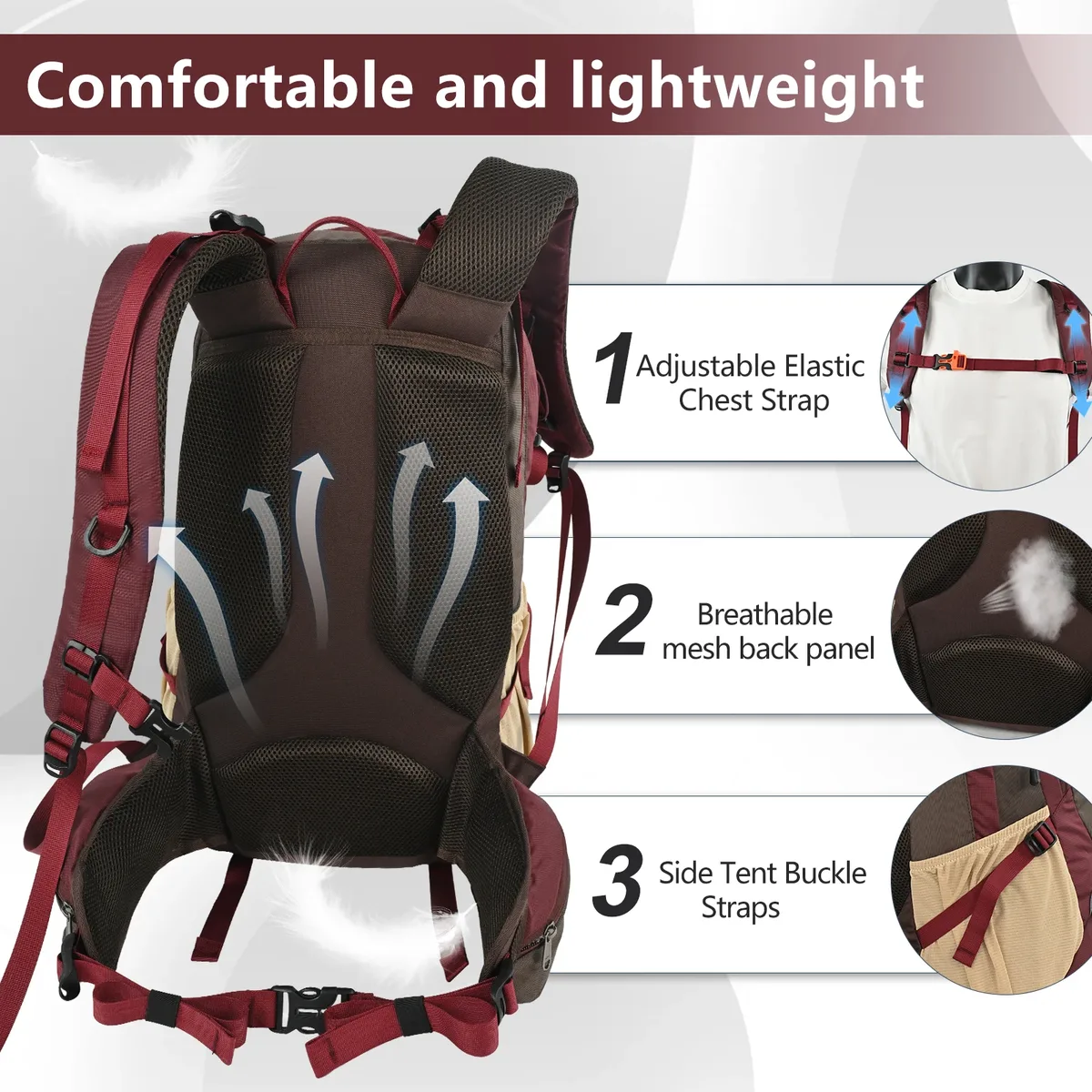 royal mountain sac à dos de randonnée et de loisirs 35l, compartiment à chaussures, multi-poches, sac banane, boucle de poitrine, tissu résistant à l'eau