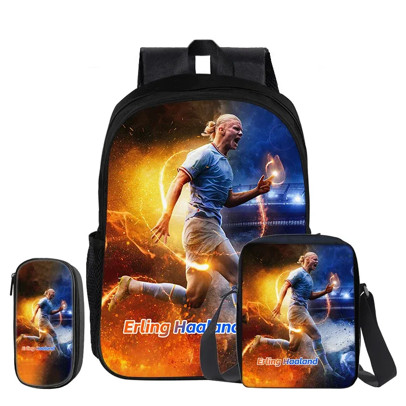 haaland – ensemble de 3 sacs à dos, sac à bandoulière, sacs à crayons, sac à livres, sac à dos de star du football, mochila, cartable de sport, cadeau pour enfants
