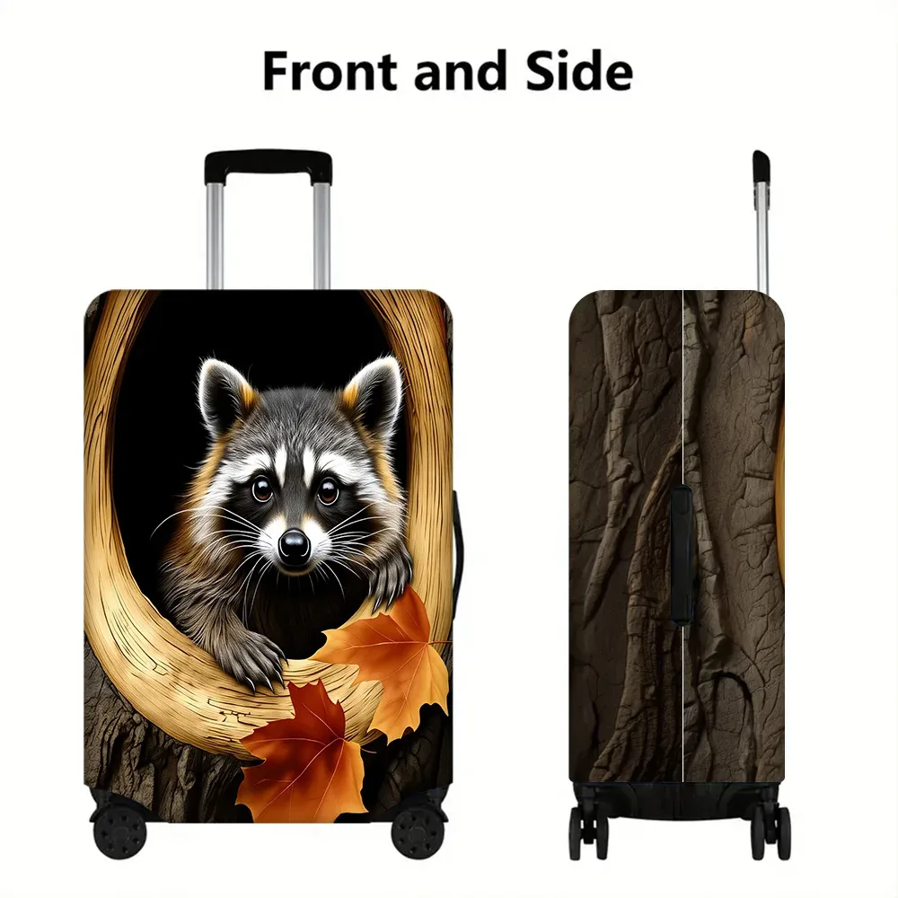 1 housse de bagage mignonne avec imprimé raton laveur et feuilles d'automne. s'adapte aux valises de 18 à 32 pouces ; protège efficacement vos bagages.
