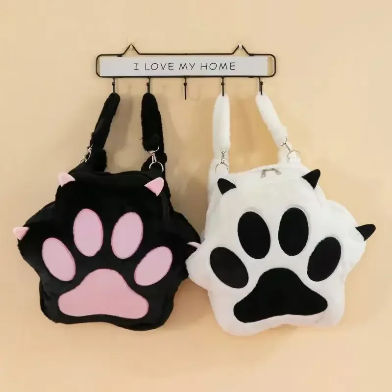 JK – sac à dos en peluche patte de chat pour filles, mignon, avec bretelles réglables, sac à main en fourrure douce, sac à dos de dessin animé pour femmes et filles