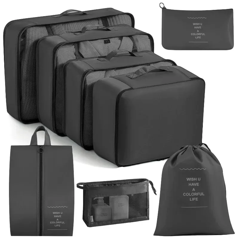 ensemble d'organisateurs de voyage 7/8/9 pièces, cubes de rangement pour valise, sacs de rangement portables pour bagages, pochette de rangement pour vêtements et chaussures, pliable