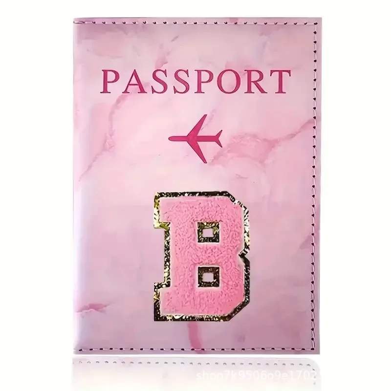 porte-passeport en cuir pu rose avec étiquette brodée, étui pour billets et cartes de crédit, accessoires de voyage