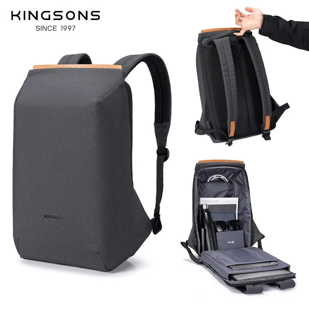 Kingsons 180 ° Sac à dos fin pour ordinateur portable, pour hommes et femmes, 15,6 pouces, antivol, imperméable, avec port USB, léger, pour affaires