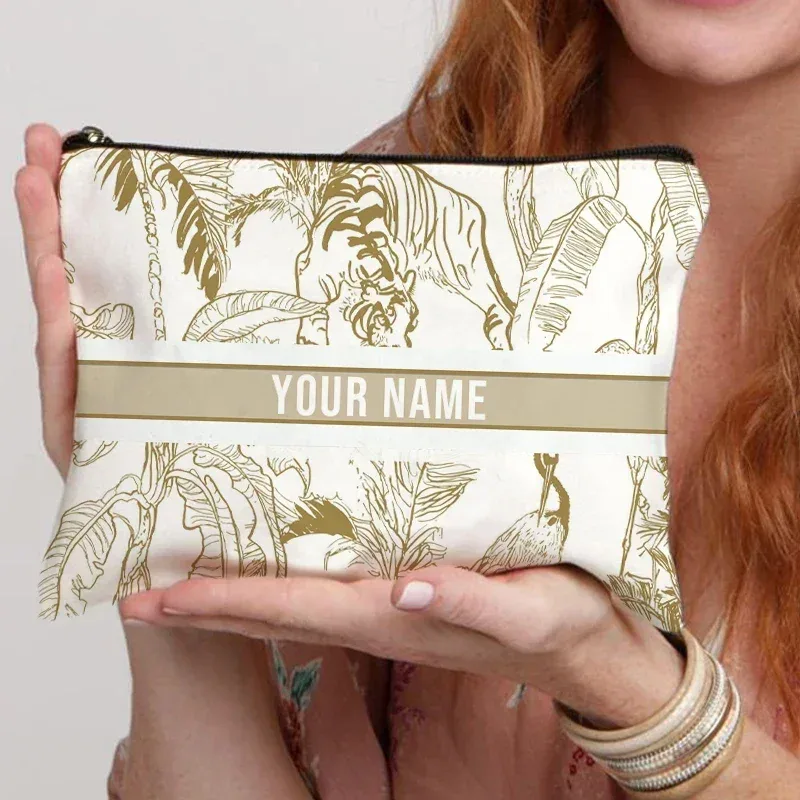 organisateur de cosmétiques de voyage avec nom personnalisé, pochette de rangement pour fournitures de bureau pour femmes, sac de maquillage en toile cadeau personnalisé, trousse à crayons