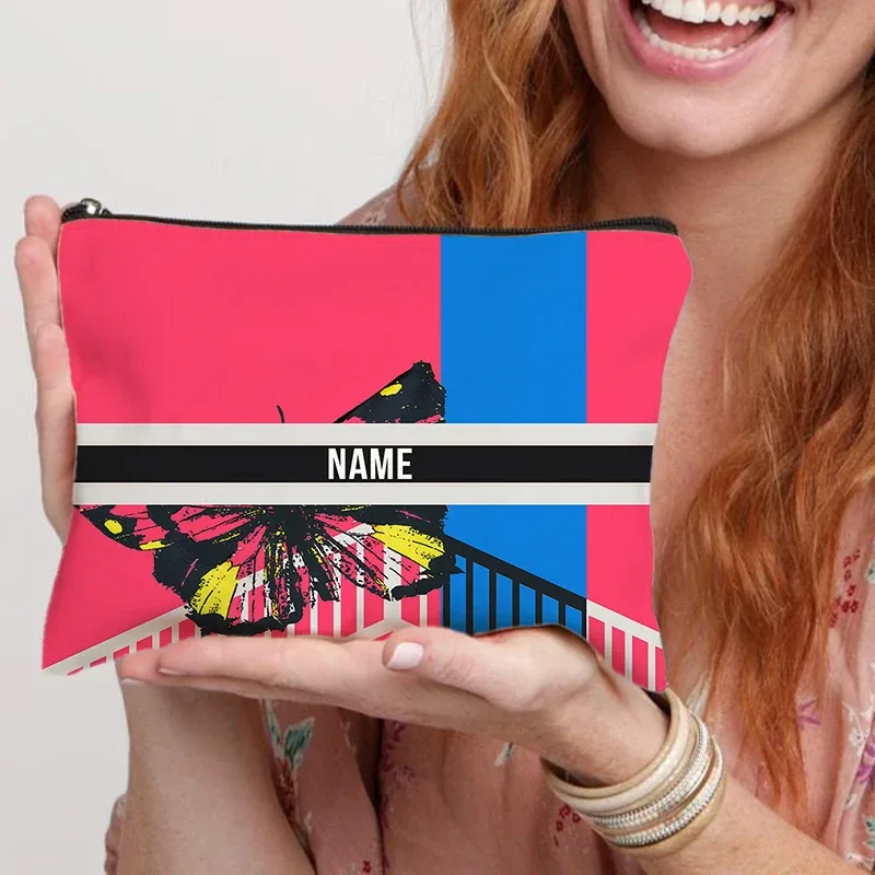 trousse de maquillage personnalisée pour femmes, cadeau pour enseignant(e) scolaire, trousse à crayons personnalisée, trousse à cosmétiques magnifique avec nom pour femme
