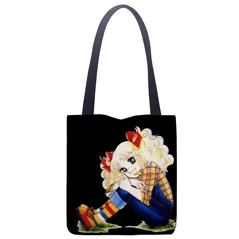 dessin animé bonbons sac à main femmes décontracté lin fourre-tout sous les bras poignée supérieure sac dame shopping sacs de voyage