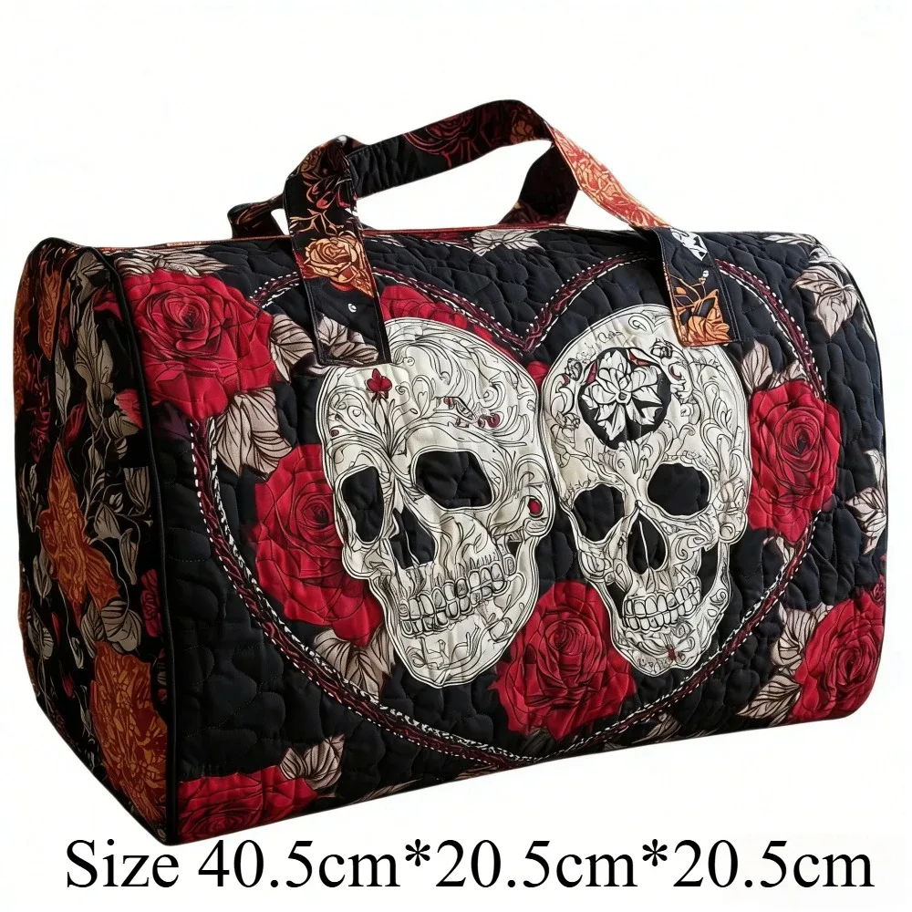 sac de voyage matelassé 3d vintage gothique imprimé crâne et rose, sac de week-end, bagage cabine, sac à main y2k style motard chic, sacs de vacances uniques