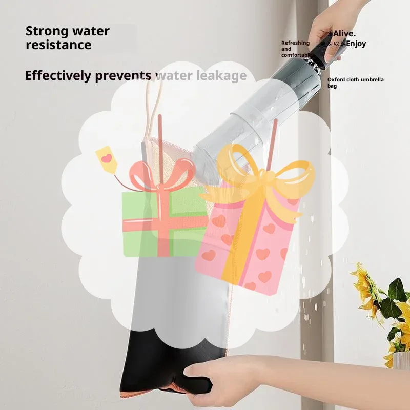 sac de rangement pour parapluie en microfibre, forte absorption d'eau, porte-parapluie pliable avec fermeture éclair et boucle de suspension, lavable à la main