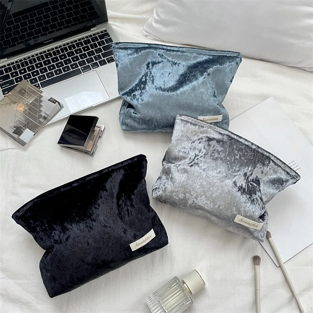 sac à cosmétiques en velours de grande capacité pour femmes, organisateur de produits de toilette, sac de maquillage à fermeture éclair, pochette de voyage, sac de rangement de cosmétiques pour filles