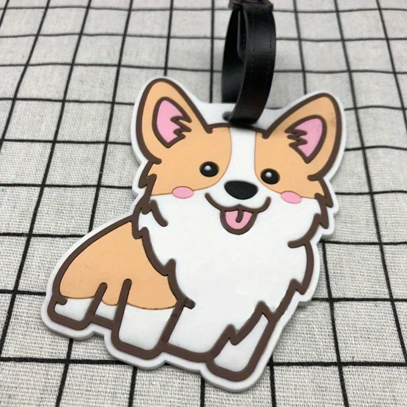 1pc mignon corgi accessoires de voyage étiquette de bagage créatif mode style silicone portable étiquette de voyage id porte-adresse