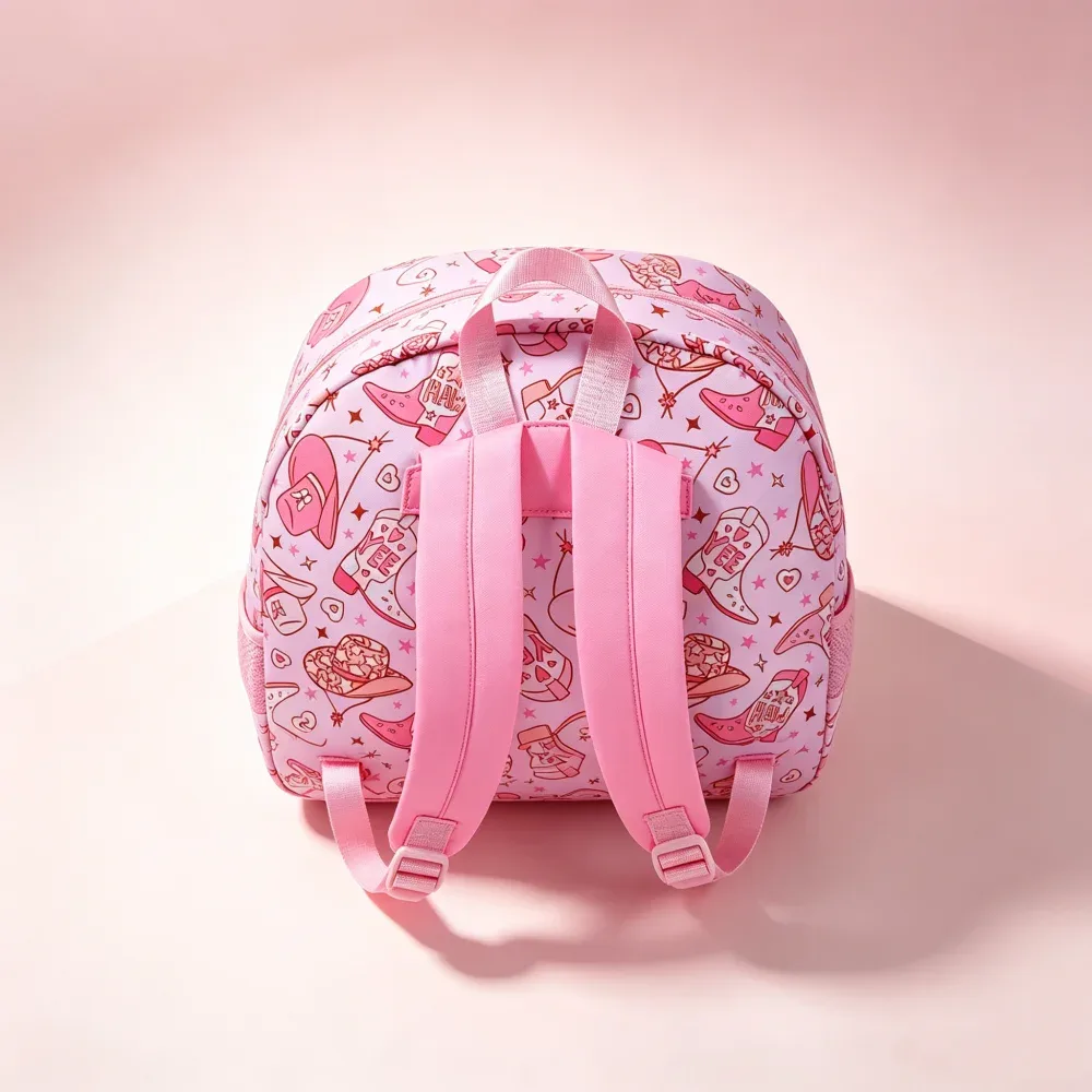 sac à dos classique imprimé cowboy rose, sac à dos en nylon mignon, sac de voyage léger et simple pour femmes, 1 pièce