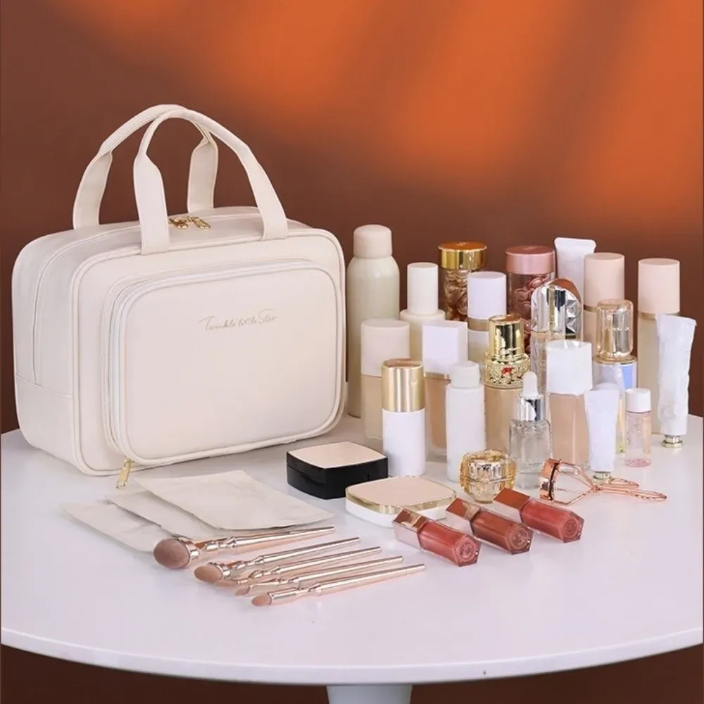 sac de rangement simple pour maquillage, poignée, grande capacité, conteneur cosmétique, multifonctionnel, portable, trousse de toilette de voyage, rangement pour câbles de données