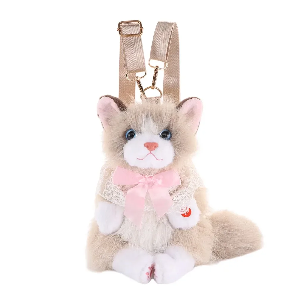 nouveau sac à dos chat réaliste en peluche, sac à dos chaton mignon et doux, sacs d'école et de voyage