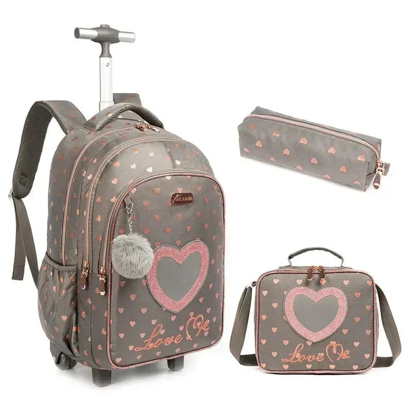 ensemble de sac à dos à roulettes pour enfants avec boîte à lunch, sac à dos scolaire à roulettes, sac à dos trolley pour filles