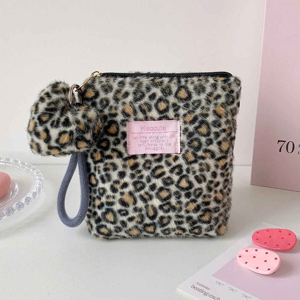 jolie trousse de maquillage à fermeture éclair, porte-monnaie pour rouge à lèvres, imprimé léopard rétro, mini sac cosmétique