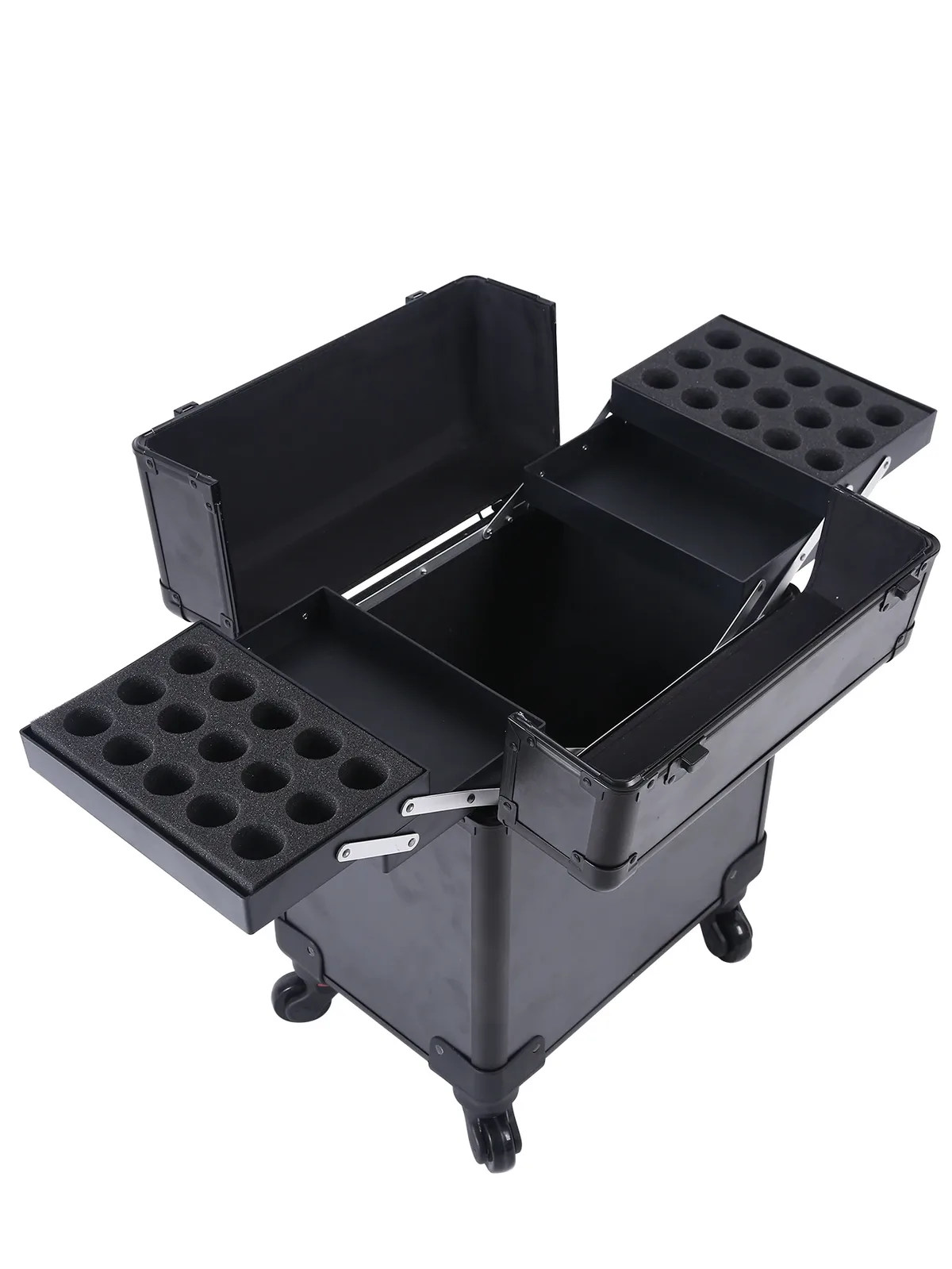 trousse de maquillage roulante en aluminium, organisateur de salon de cosmétiques verrouillable, boîtier de chariot avec plateaux
