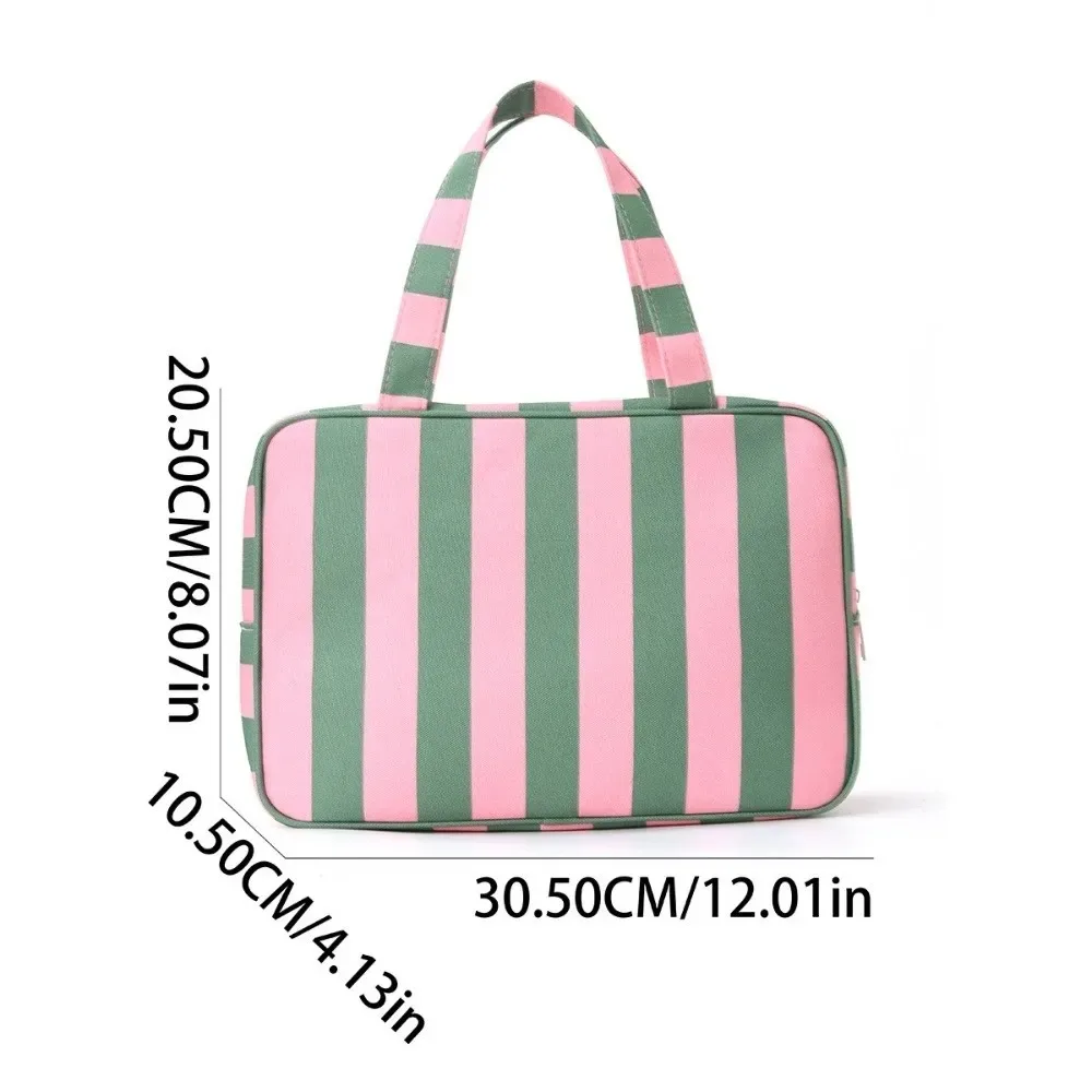 sac de rangement pour articles de toilette rayé grande capacité, pliable, multi-compartiments, sac de maquillage de voyage, pochette cosmétique durable et portable