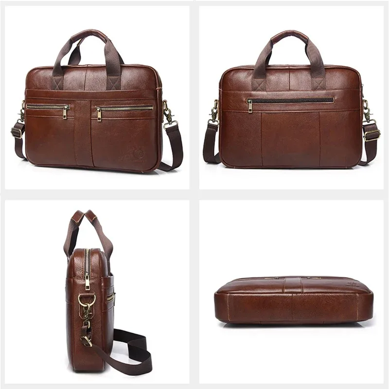 schlatum-étuis à bombes en cuir véritable pour hommes, sac d'ordinateur d'affaires de bureau, sacs à main vintage, étui à bombes pour ordinateur portable, 15.6 pouces