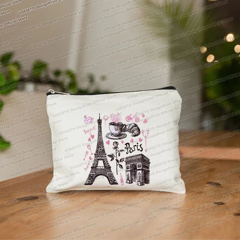 sac de maquillage imprimé tour eiffel de paris, trousse de toilette de voyage, organiseur de cosmétiques, pochette en toile pour femme, fermeture éclair, sacs à cosmétiques, meilleur cadeau