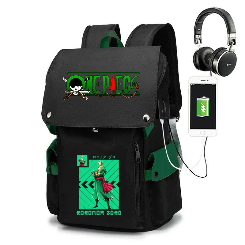 sac à dos d'école imprimé one piece zoro, sac à dos décontracté de grande capacité, sac de voyage pour enfants et adolescents