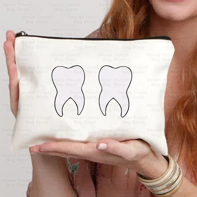 sac de dessin animé de dents pour femmes, pocommuniste de maquillage cosmétiques kawaii, trousse à crayons pour enfants, sacs de toilette en toile de voyage, poudres de golf, 2023