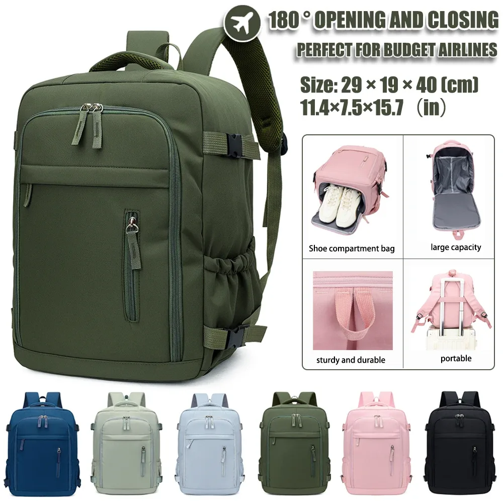 180 ° Sac à dos Open Cabin, sac de voyage en nylon approuvé par les compagnies aériennes avec compartiment à chaussures pour les voyages en avion, les déplacements professionnels et les escapades de fin de semaine