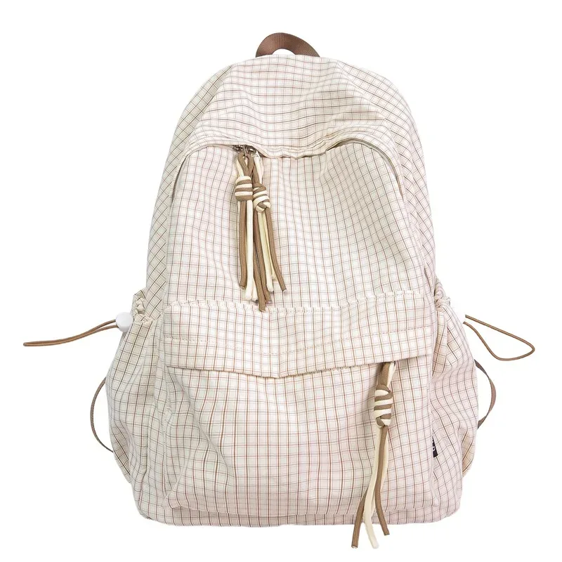 sac à dos pour femme style campus, motif écossais simple, grande capacité, décontracté, pour voyage, sac à double bandoulière en nylon, style frais et doux