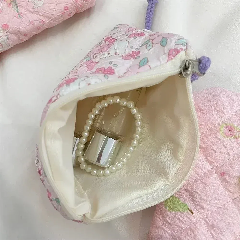 sac de maquillage imprimé en toile pour femmes, mignon, portable, style coréen, petits sacs à cosmétiques, étui de rangement de voyage, trousse de toilette