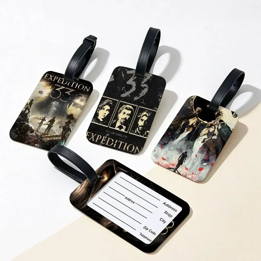 c-clair-obscur-expedition-33 porte-cartes d'information en pvc et étiquette de bagage anti-perte étanche avec nom, style mystère surréaliste