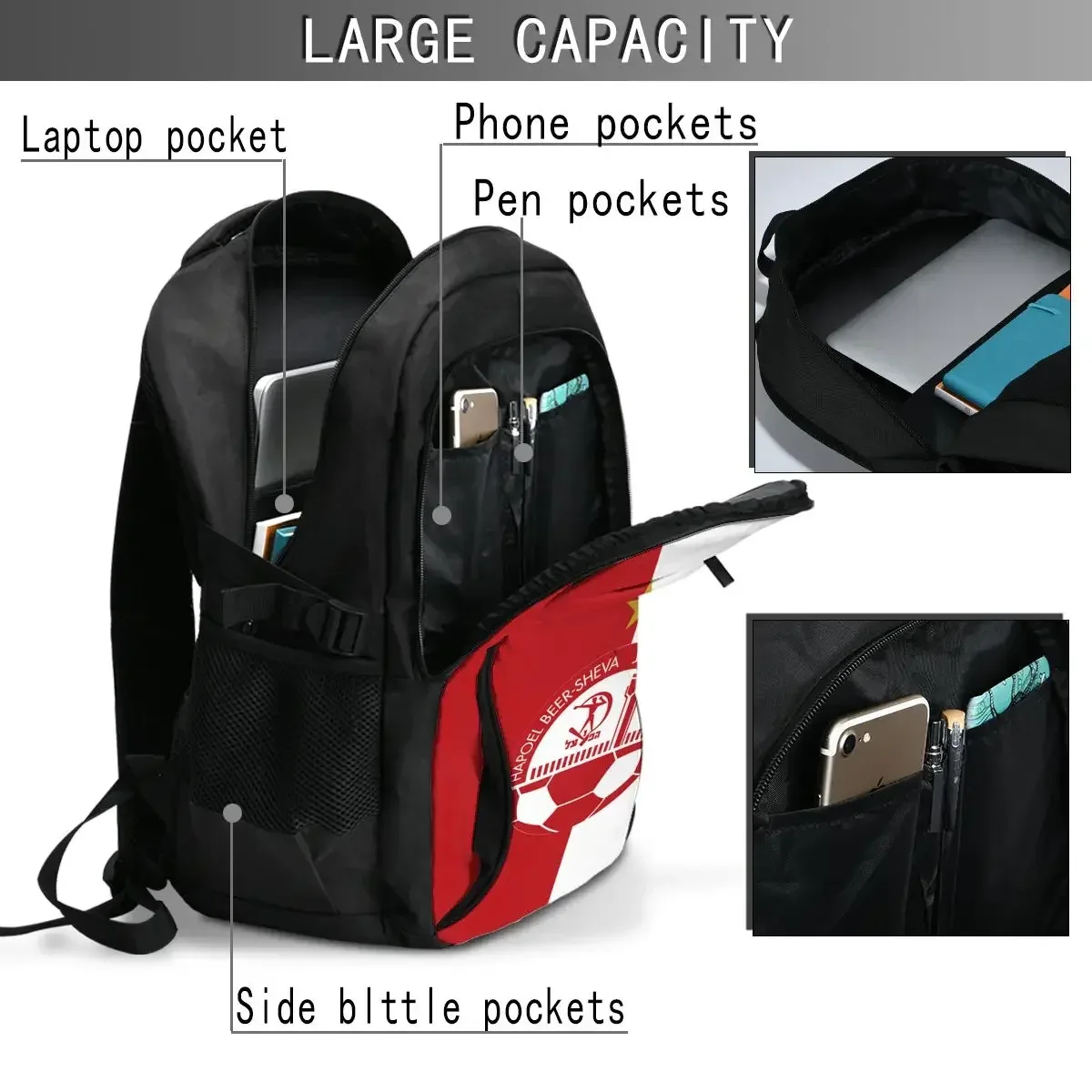 hapoel beer sheva travel laptop backpack, business water resistant backpack with usb charging port, college bag for men & women