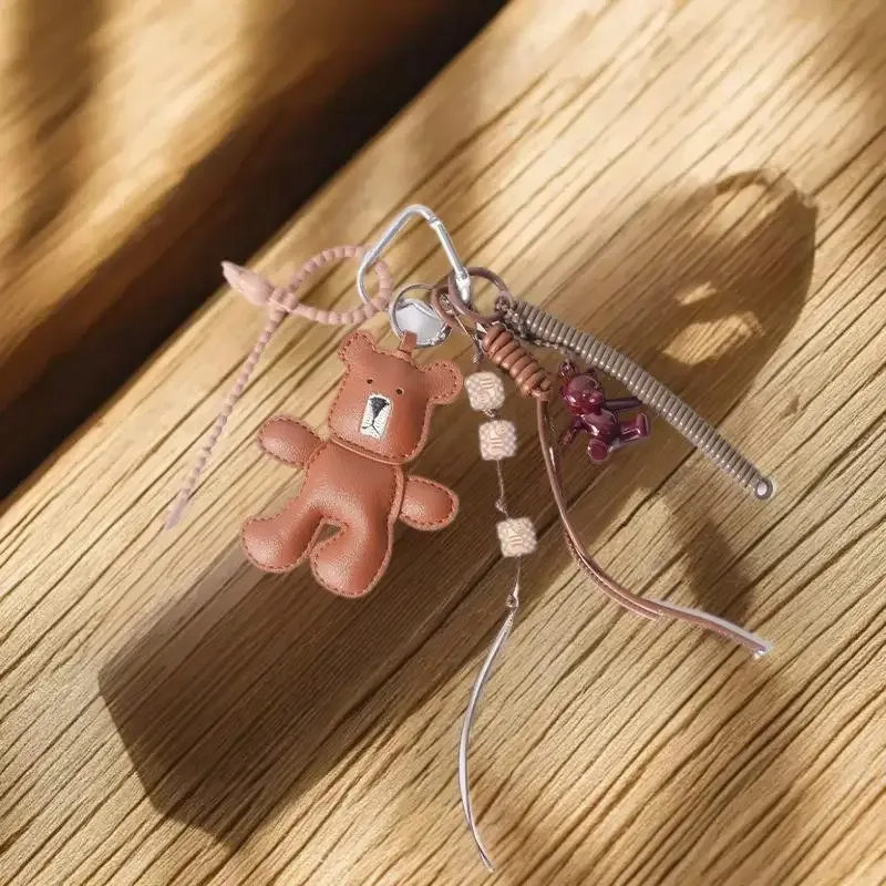 modish cuir miniature ours tissé laçage sac à dos parure bricolage porte-clés sac à main ajout