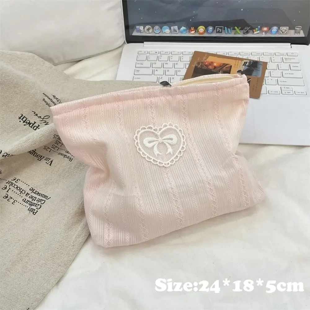 Nouveau Trousse de maquillage couleur bonbon, sac de papeterie à nœud papillon de grande capacité, pochette cosmétique multifonctionnelle de voyage