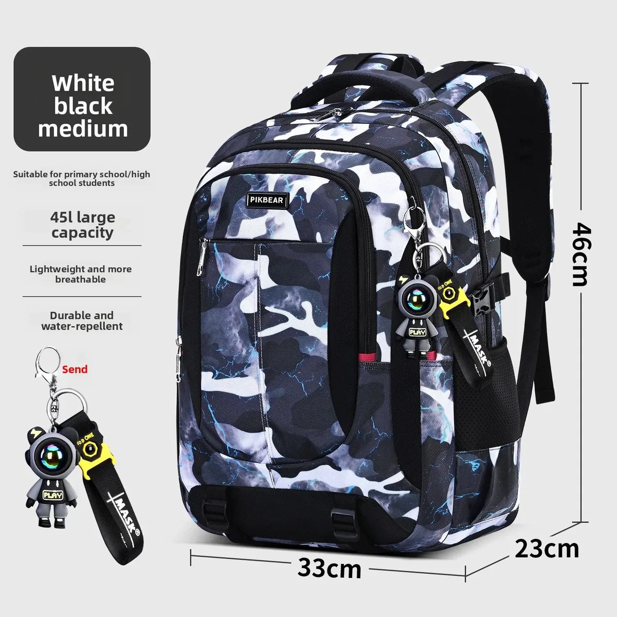 sac à dos camouflage avec pendentif astronaute pour hommes, sac à dos pour ordinateur portable, sacs à dos primaires pour adolescents, sacs d'école orthopédiques pour étudiants