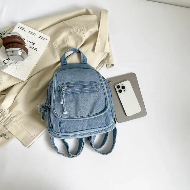 sac à dos rétro japonais en denim lavé pour femmes, simple et polyvalent, sac à dos décontracté pour étudiants, sac à dos en toile de style harajuku