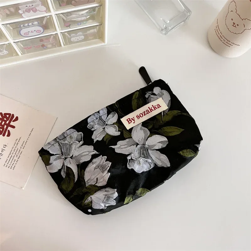 sac de rangement de cosmétiques de voyage à fleurs, mode coréenne, portefeuille kawaii pour femmes, kits de maquillage, sacs à main, trousse à crayons pour téléphone, pochette de rangement