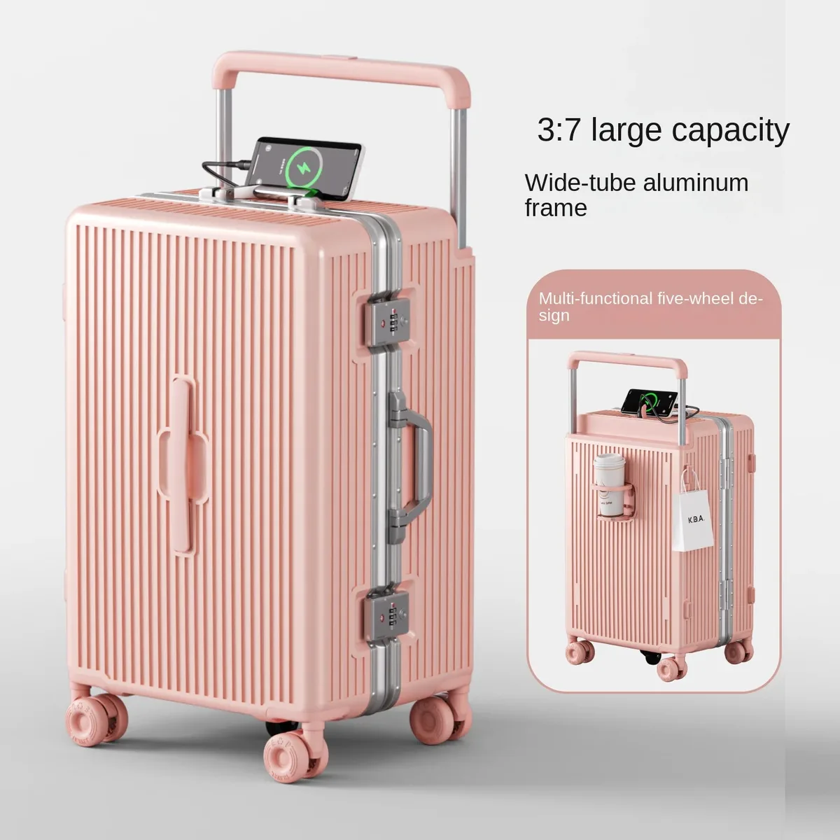 nouvelle valise à cadre en aluminium avec poignée télescopique large, valise trolley durable en pc, valise de voyage pour étudiant 28 pouces, valise cabine 20 pouces