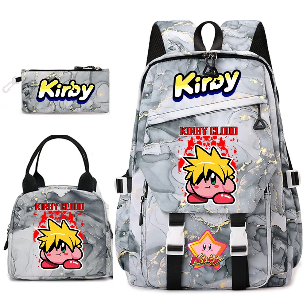 ensemble de sacs à dos pour étudiantes avec imprimé kirby, sac à déjeuner et trousse à crayons, sac à dos scolaire léger