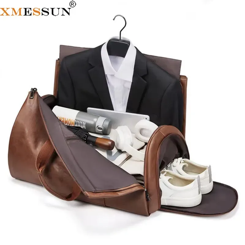 xmessun nouveau sac de voyage portable pour hommes marque de créateur en cuir pu grande capacité bagages pliant sac de costume sac à bandoulière