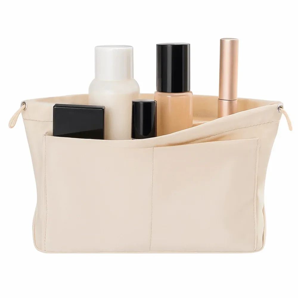 sac à cosmétiques multi-poches, grande capacité, sac de toilette en nylon avec cordon de serrage, couleur unie, sac de rangement multifonctionnel pour voyage