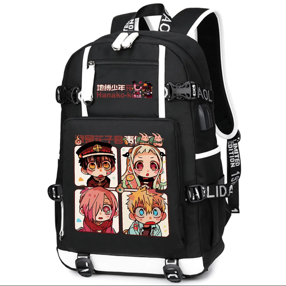 dessin animé toilette lié hanako-kun étudiants école sac à dos pour ordinateur portable oxford bookbag usb charge anime shouler sacs sac à dos décontracté