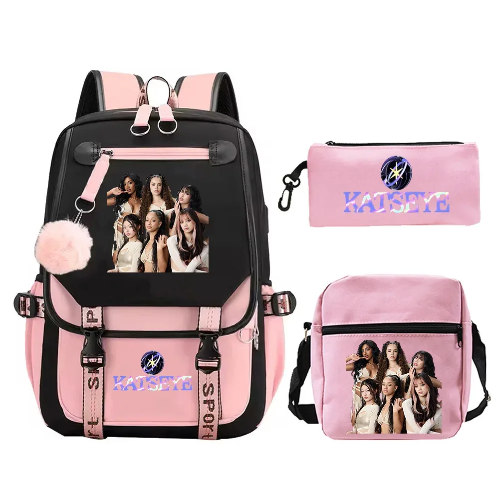 sac à dos katseye, ensemble de 3 pièces, sacs d'école pour étudiants, sac à dos de voyage pour adolescents, sac à dos de grande capacité pour femmes et hommes, sac à dos pour ordinateur portable