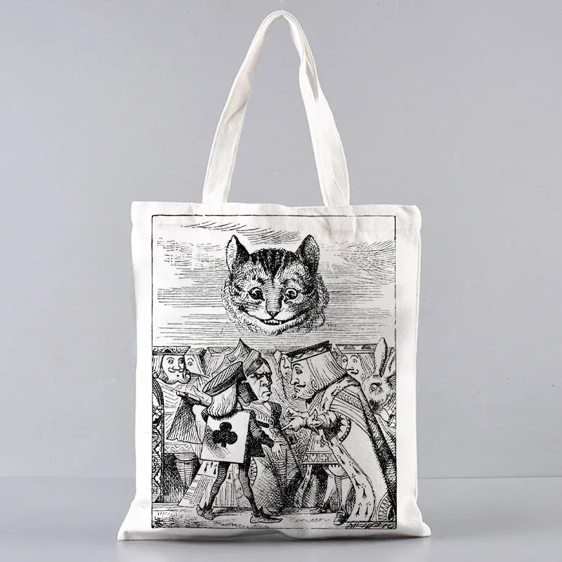 sac fourre-tout en toile alice au pays des merveilles, sac à main à bandoulière pour femmes, sac à livres portable pour étudiants, sac de courses quotidien pour filles
